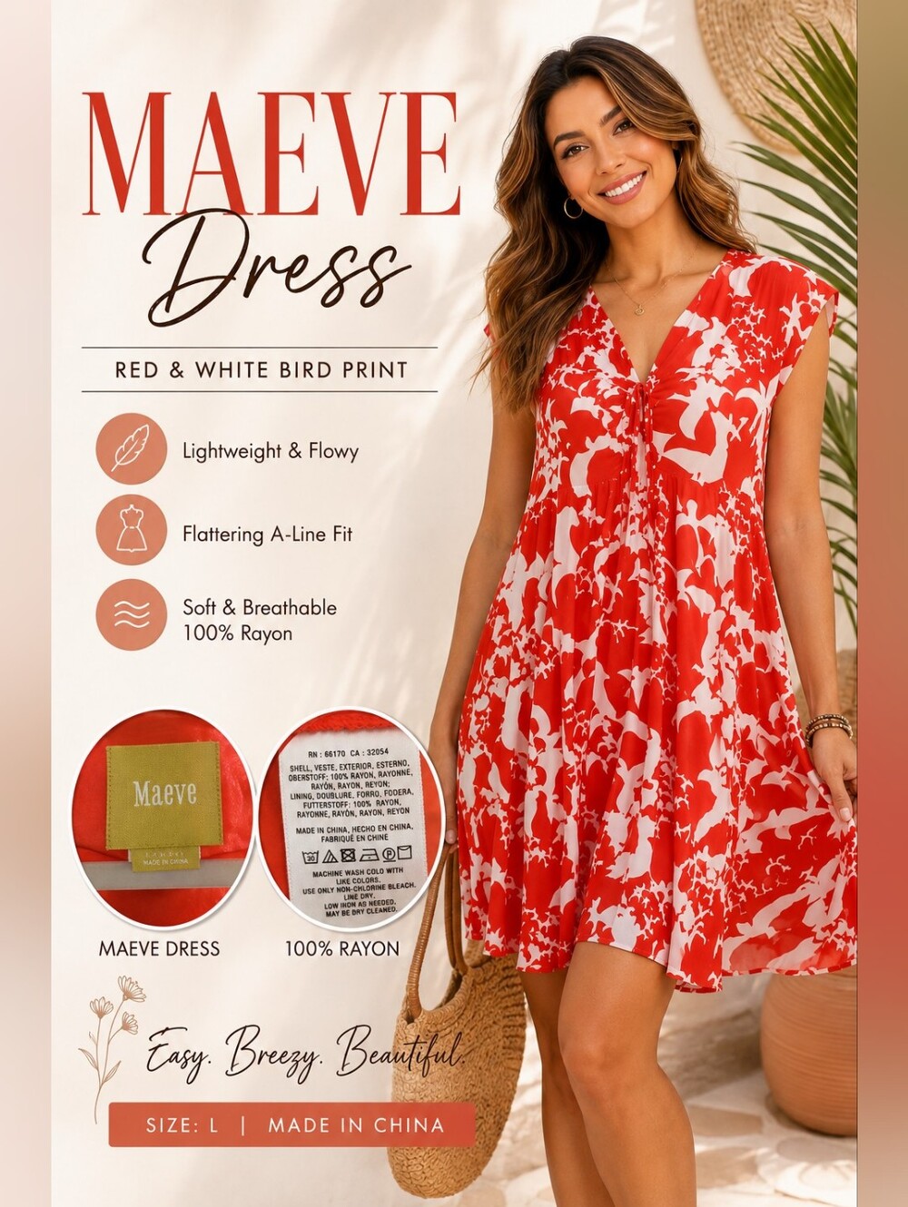 Anthropologie Maeve Orange Bird Print Swing Dress